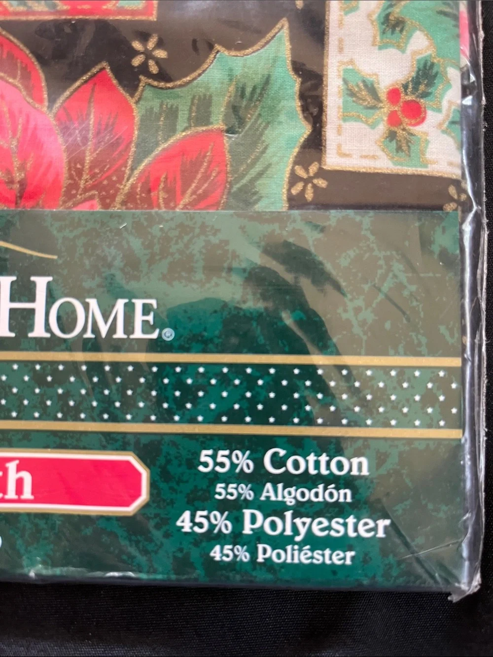 Vtg TRIM A HOME Poinsettia Theme Oval Tablecloth NIP Christmas Kmart 60”x84”